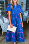 Garden Floral Print Notched Neck Butterfly Sleeve Tiered Maxi Dress